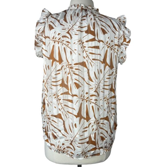 Rachel Rachel Roy Sleeveless Blouse Womens Medium White Gold Ruffle Sleeves - Picture 2 of 9